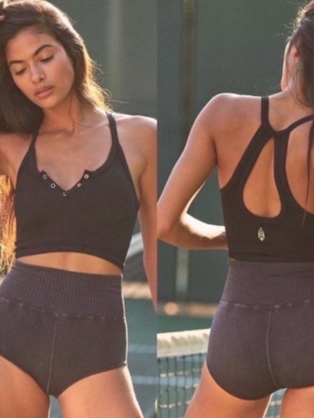NWT Free People Movement Free Throw Henley Crop Tank Black XS